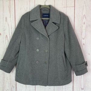 Lands’ End Women's 18 W Gray Classic Pea Coat Double-Breasted Wool Cashmere